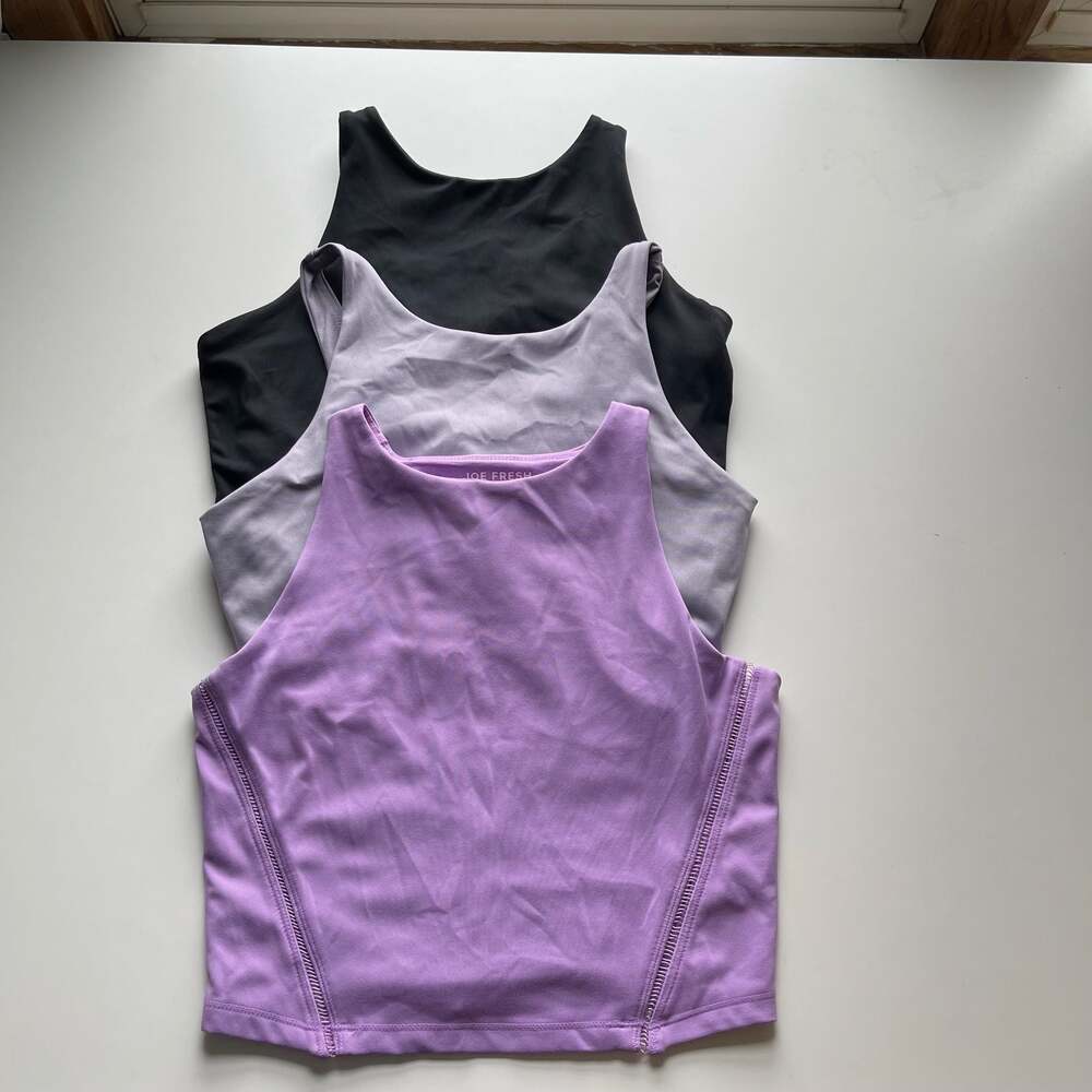 Joe Fresh High Neck Crop Tank Tops Bundle of 3 - Purple, Lavender, Black